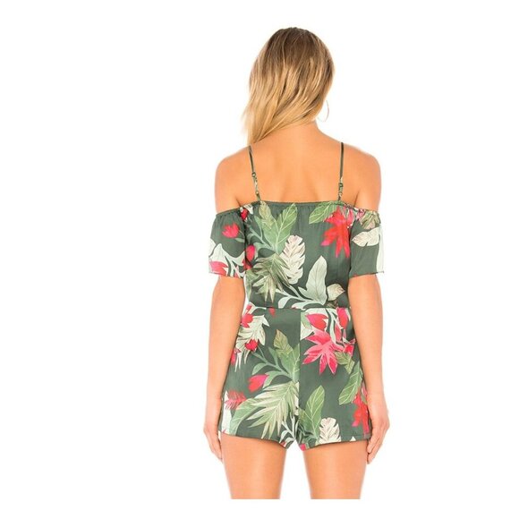 Lovers + Friends Kelly Satin Tropical Hot Tropics Floral Cut Out Shorts Romper S - Picture 2 of 6